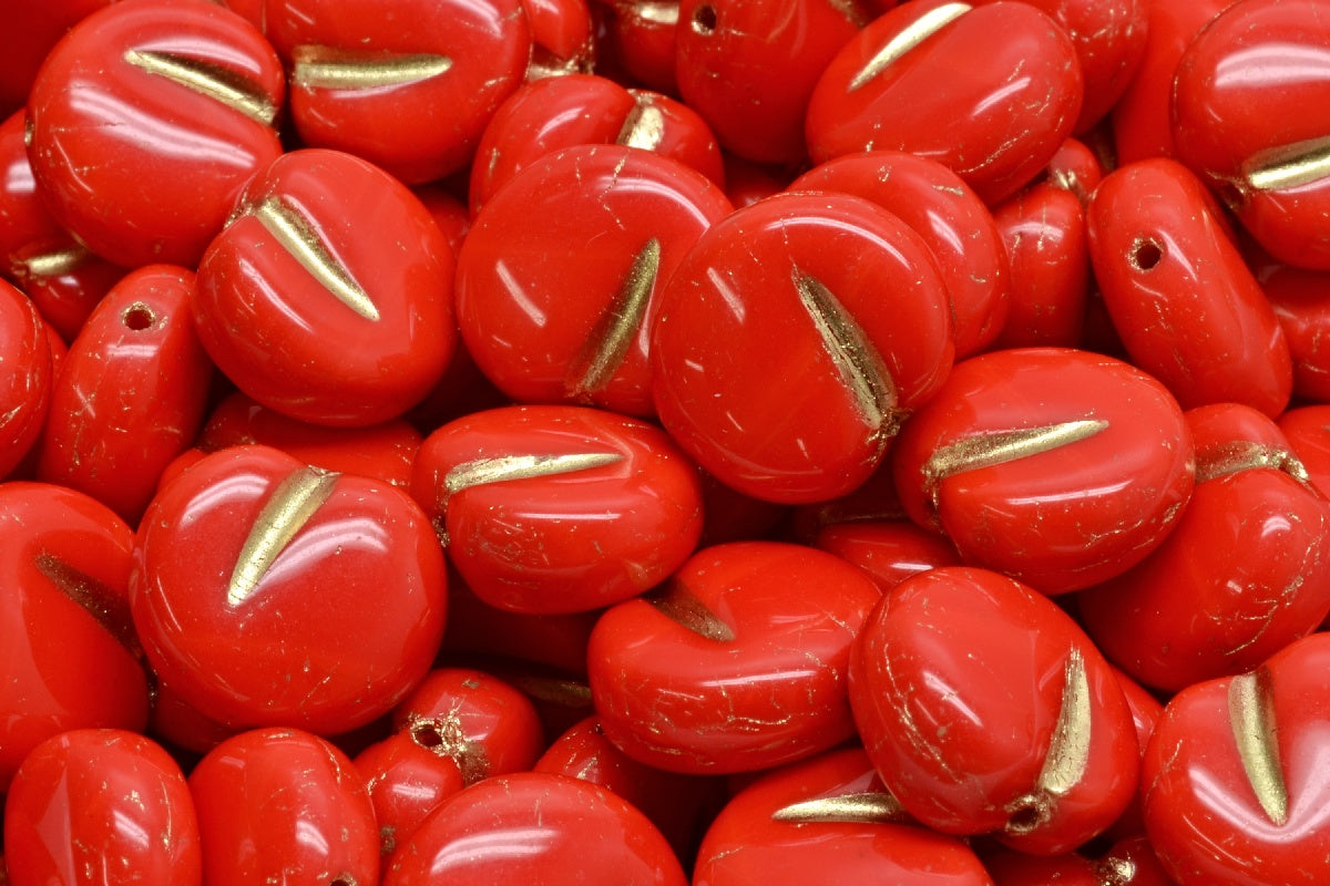 Apple Shaped Beads, Red Gold Lined (93180-54302), Glass, Czech Republic