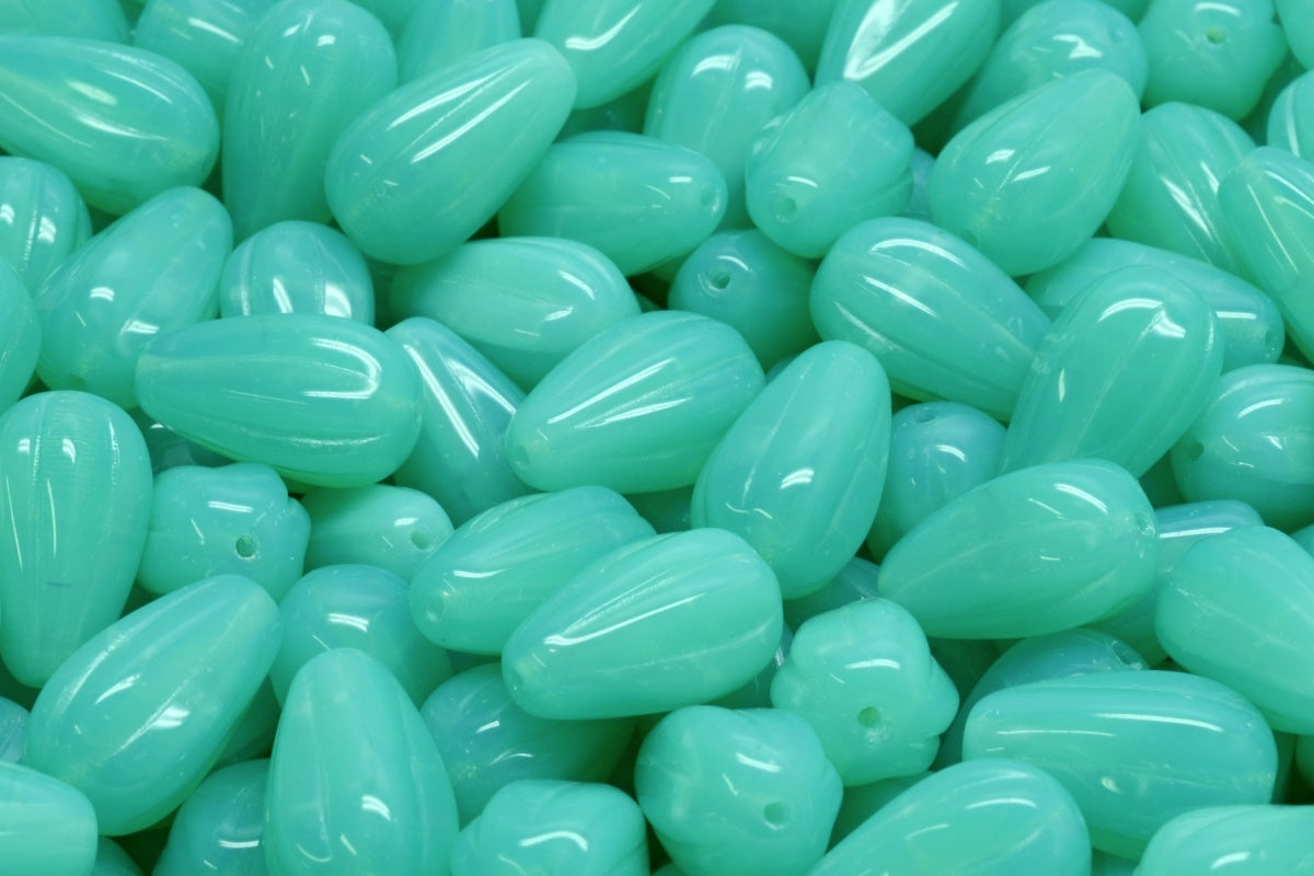 Drop Melon Beads, Opal Aqua (61100), Glass, Czech Republic