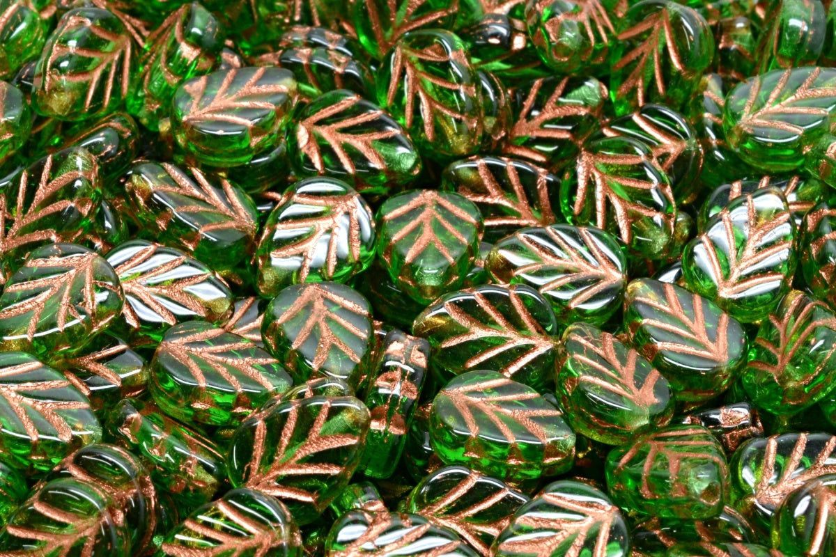 Mint Leaf Beads, Emerald Green Copper Lined (50120-54319), Glass, Czech Republic