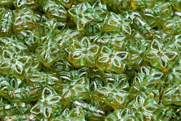 Butterfly Beads, Transparent Orange Green Lined (10060-54322), Glass, Czech Republic