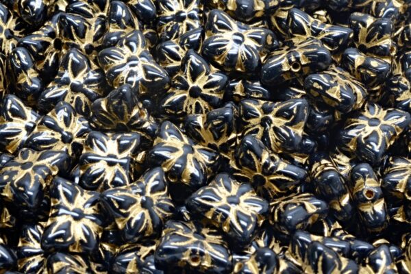 Butterfly Beads, Black Gold Lined (23980-54302), Glass, Czech Republic