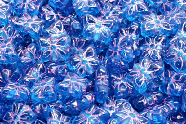 Butterfly Beads, Transparent Aqua Pink Lined (60040-54321), Glass, Czech Republic