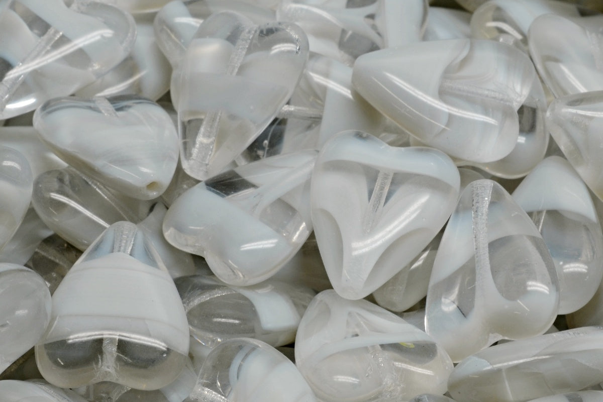 Elongated Heart Beads, Mixed Crystal White (46007), Glass, Czech Republic