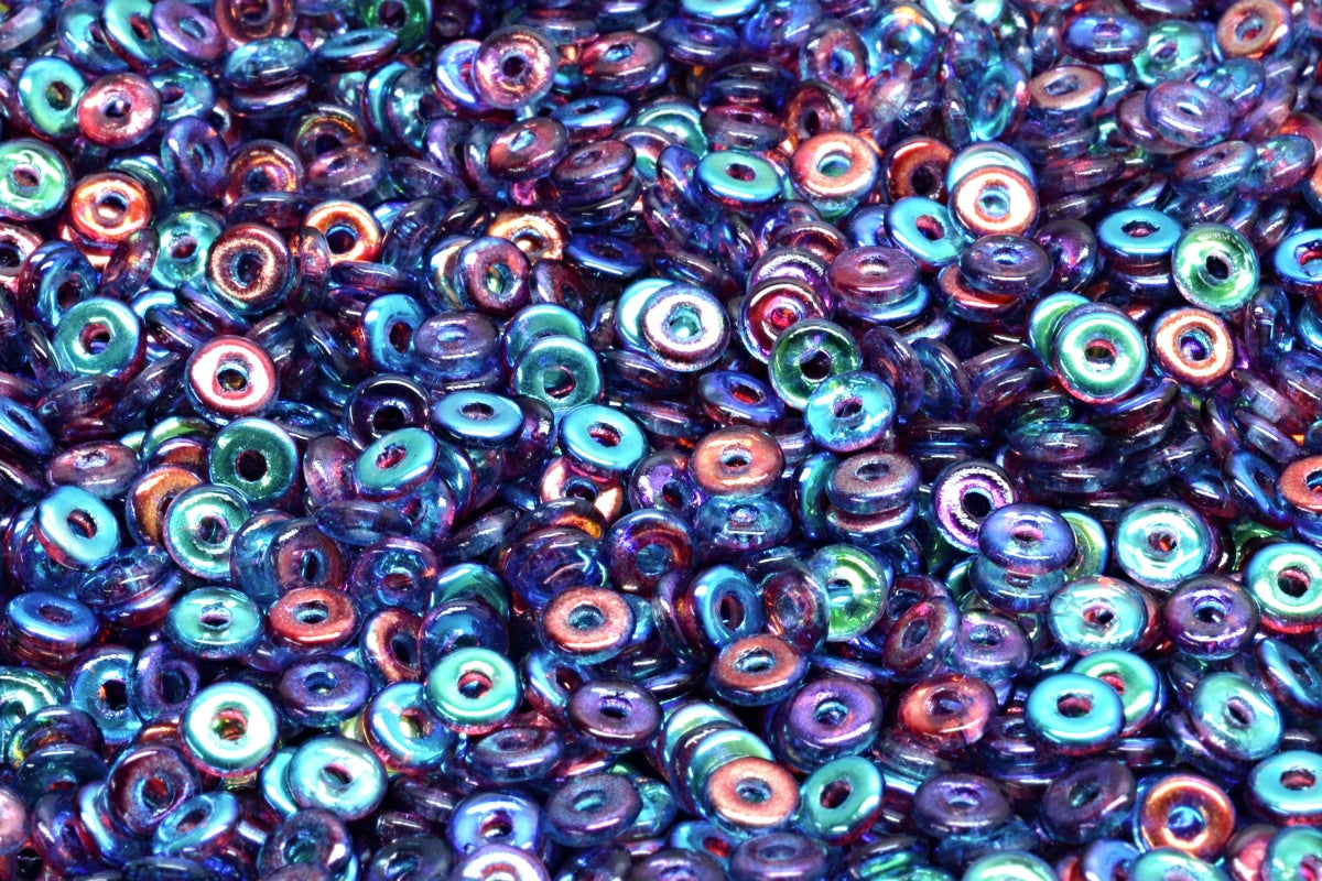 Fish Ring Pressed Glass Beads (Like O-Bead Or Demi Round), Crystal Glossy Red Blue (00030-48113), Glass, Czech Republic