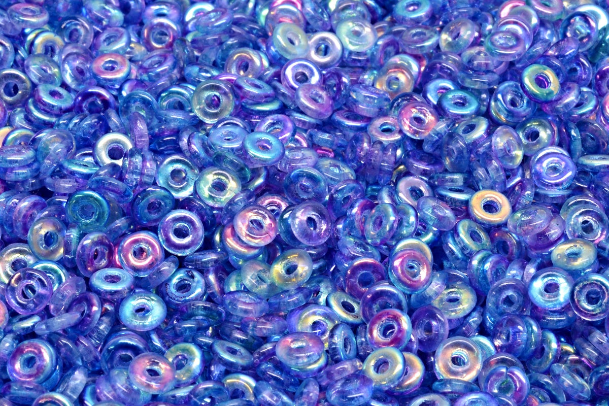 Fish Ring Pressed Glass Beads (Like O-Bead Or Demi Round), Crystal Glossy Blue Purple (00030-48123), Glass, Czech Republic