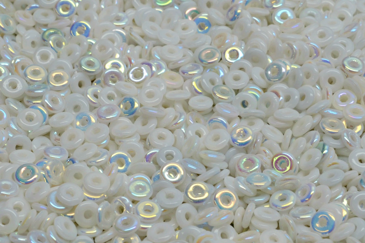 Fish Ring Pressed Glass Beads (Like O-Bead Or Demi Round), White Ab (02010-28701), Glass, Czech Republic