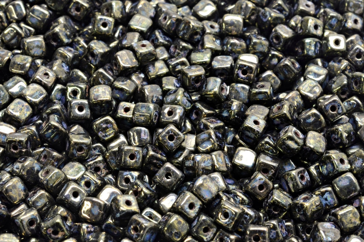 Cube Beads, Black Senegal Violet (23980-15695), Glass, Czech Republic