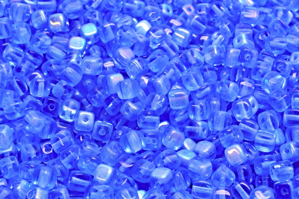 Cube Beads, Cobalt Ab (30050-28701), Glass, Czech Republic