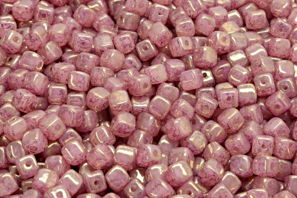 Cube Beads, Opal Pink Terracotta Violet (71400-15496), Glass, Czech Republic