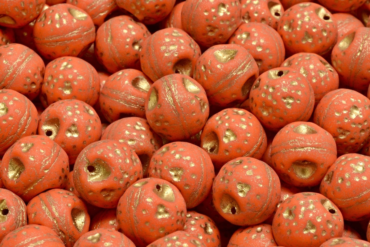 Orange Beads, Opaque Orange Matte Gold Lined (93120-84100-54302), Glass, Czech Republic