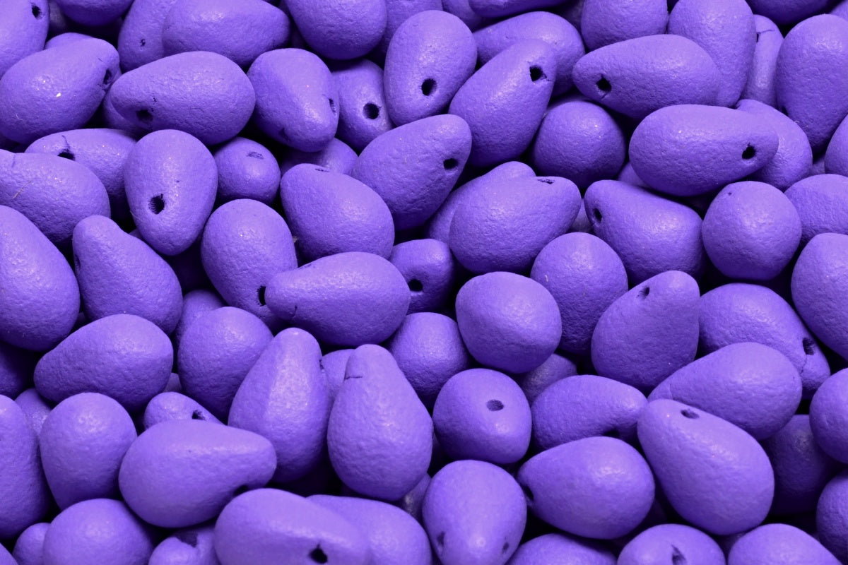 OUTLET 10 grams Drop Beads, 6 x 9 mm, White Bright Purple Matte (02010-22M15), Glass, Czech Republic