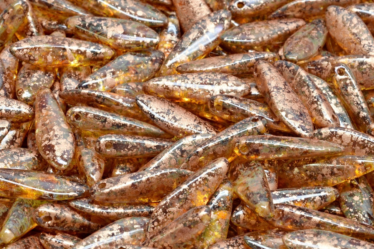 Dagger Beads, Crystal Travertin Copper Splash (00030-86800-94402), Glass, Czech Republic