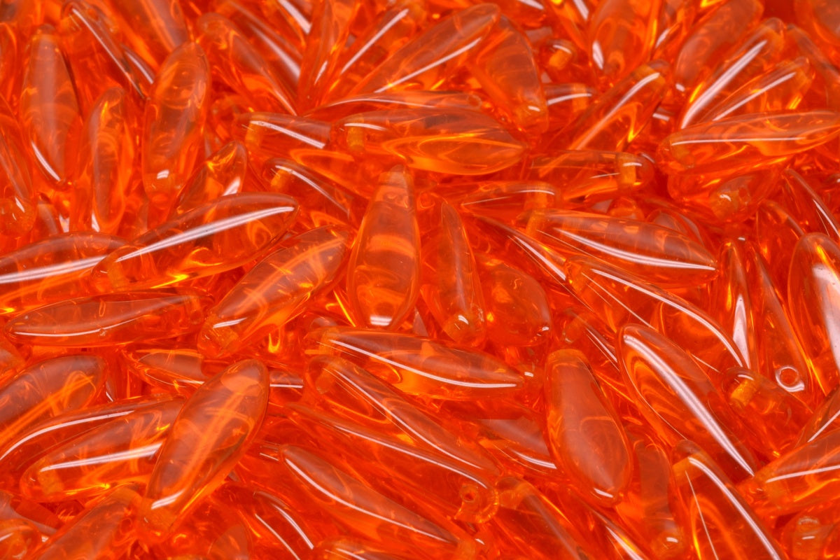 OUTLET 10 grams Dagger Beads, 5 x 16 mm, Transparent Orange (90030), Glass, Czech Republic