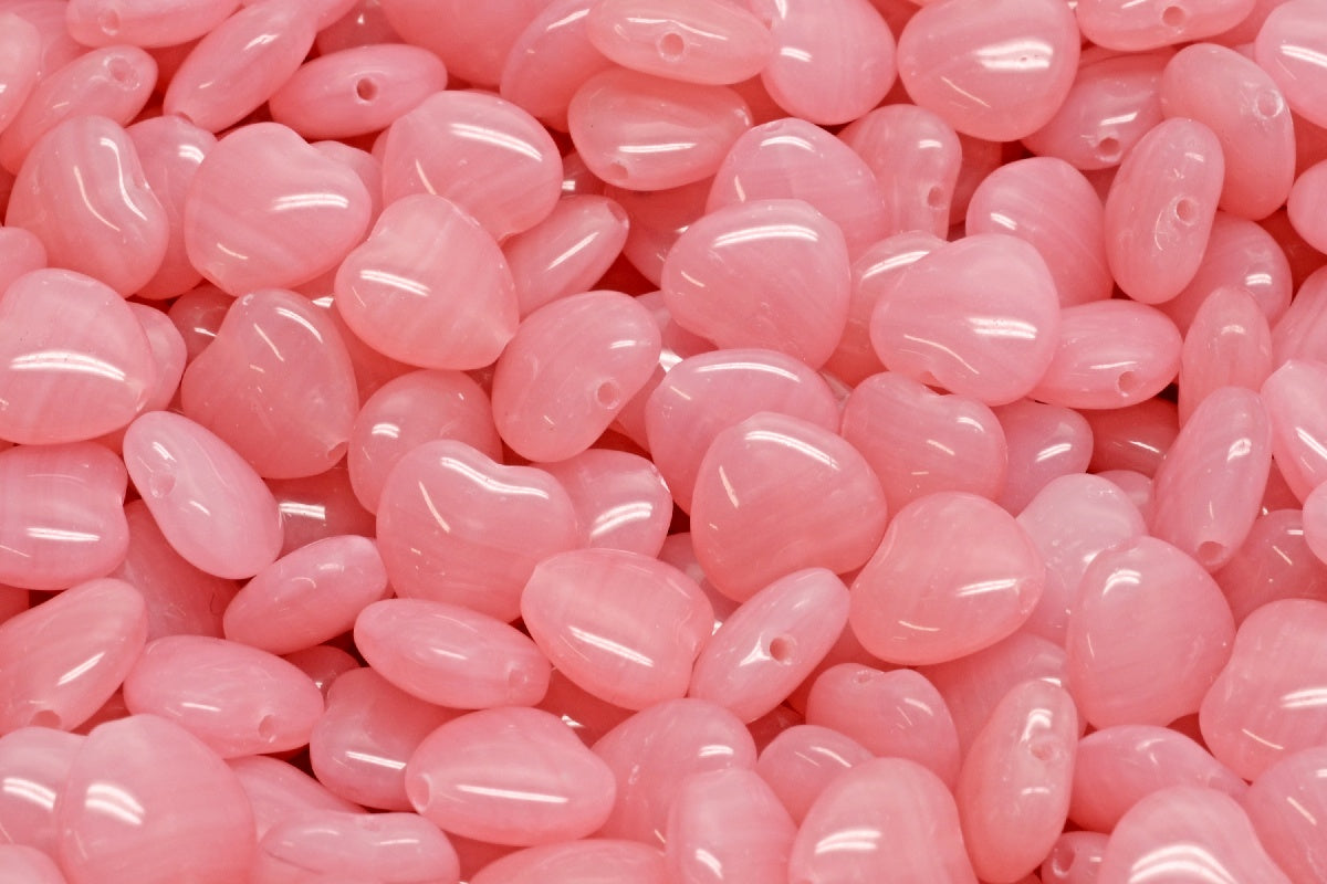Heart Beads, Opal Pink (71400), Glass, Czech Republic