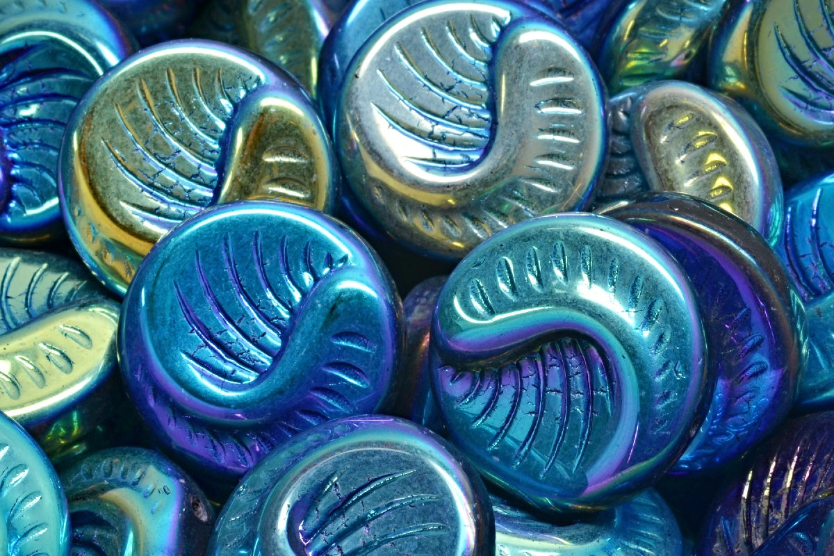 Fossil Coin Beads, Black Ab Full (2X Side) (23980-28703), Glass, Czech Republic