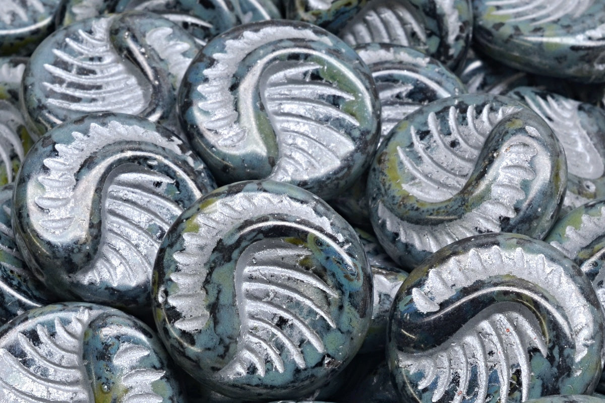 Fossil Coin Beads, Black Travertin Silver Lined (23980-86800-54301), Glass, Czech Republic