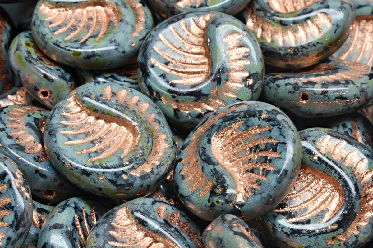 Fossil Coin Beads, Black Travertin Copper Lined (23980-86800-54318), Glass, Czech Republic