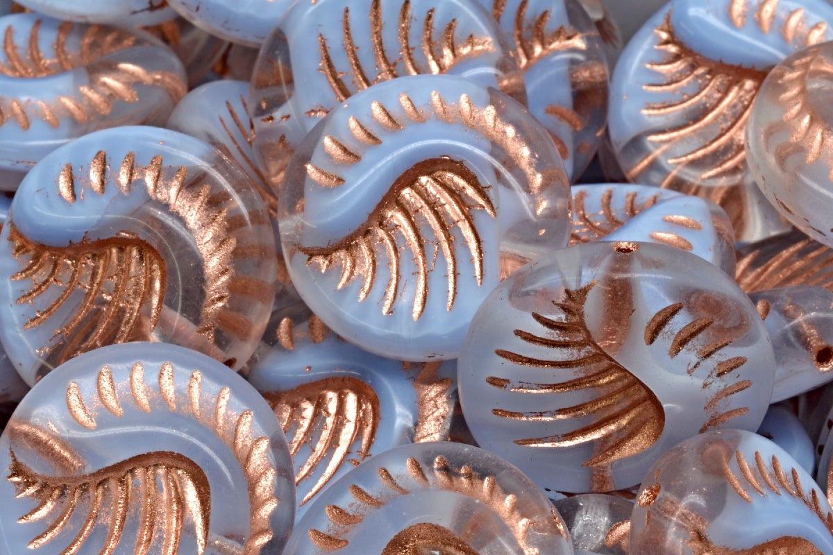 Fossil Coin Beads, Mixed Light Blue Crystal Copper Lined (36006-54318), Glass, Czech Republic