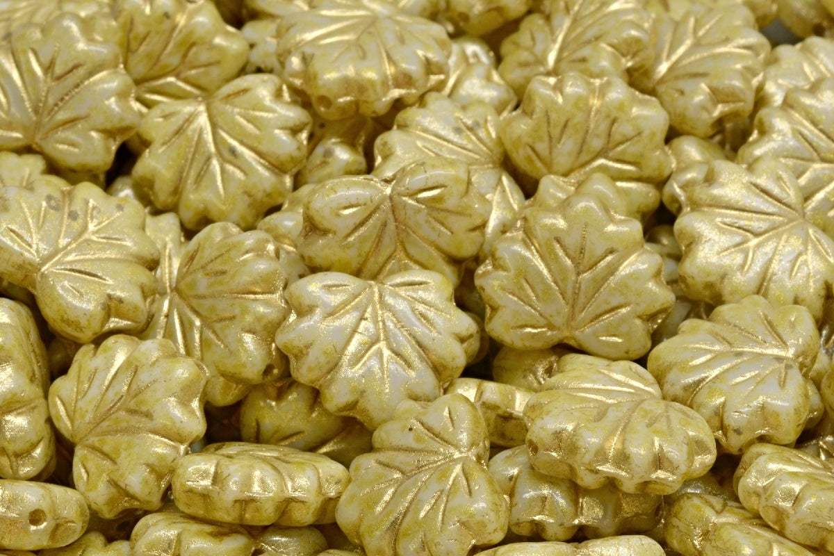 Maple Leaf Beads, White Gold Lined Light Yellow (02010-54302-34302), Glass, Czech Republic