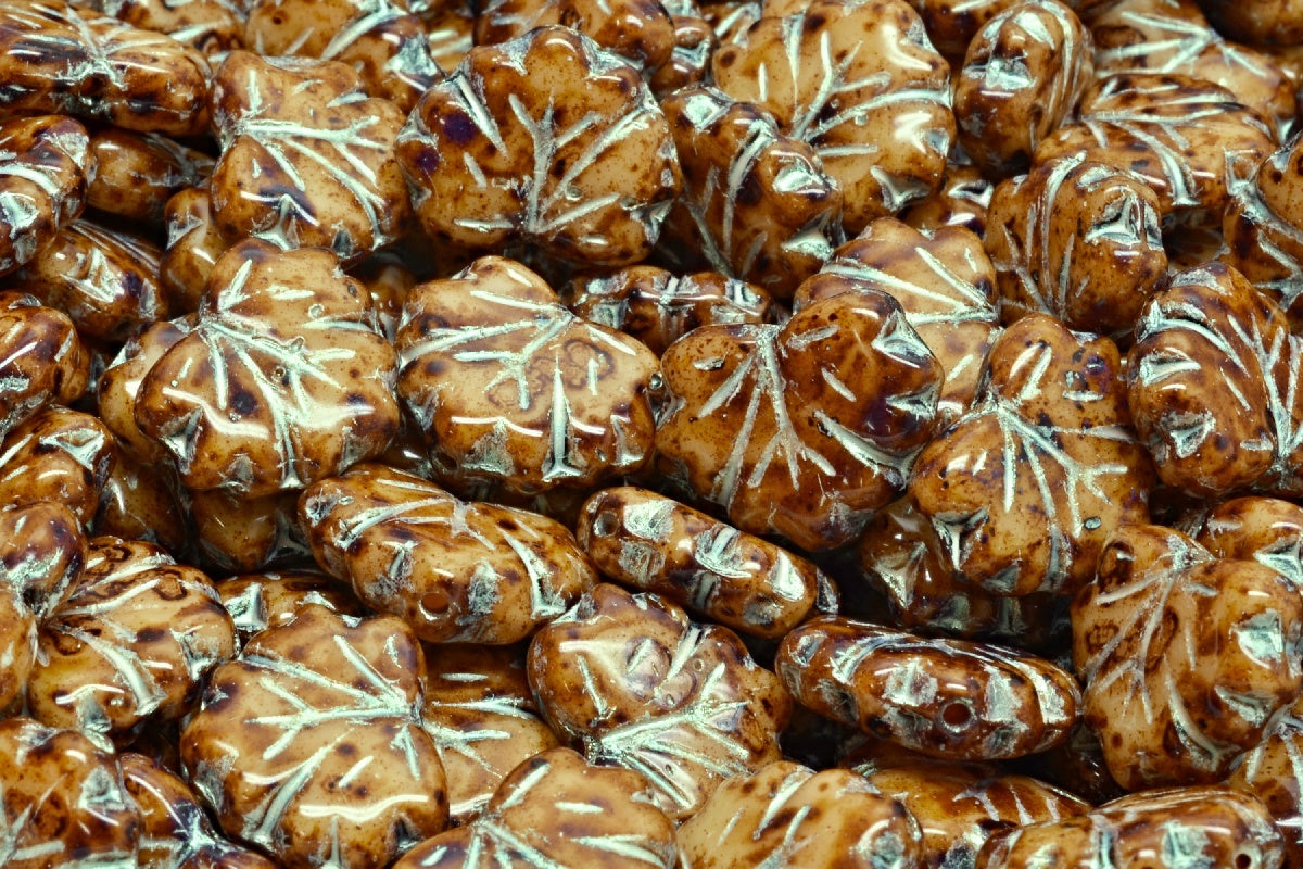 Maple Leaf Beads, Opaque Beige Travertin 43801 (13010-86800-43801), Glass, Czech Republic