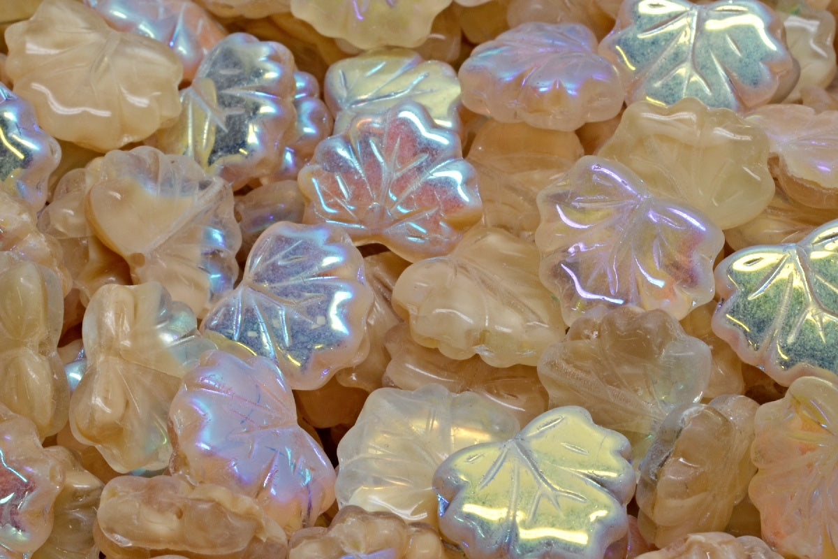 Maple Leaf Beads, Beige Ab (R0140-28701), Glass, Czech Republic