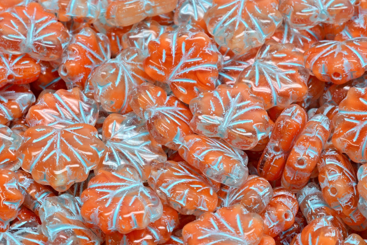 Maple Leaf Beads, Red Light Blue Lined (R0942-54308), Glass, Czech Republic