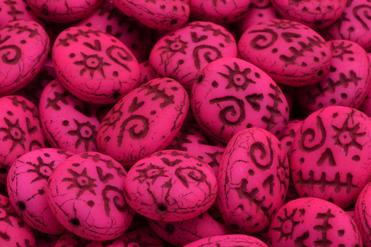OUTLET 10 grams Woodoo Funny Face Beads, 16 x 13 mm, White Neon Pink Black Lined (02010-25123-46441), Glass, Czech Republic