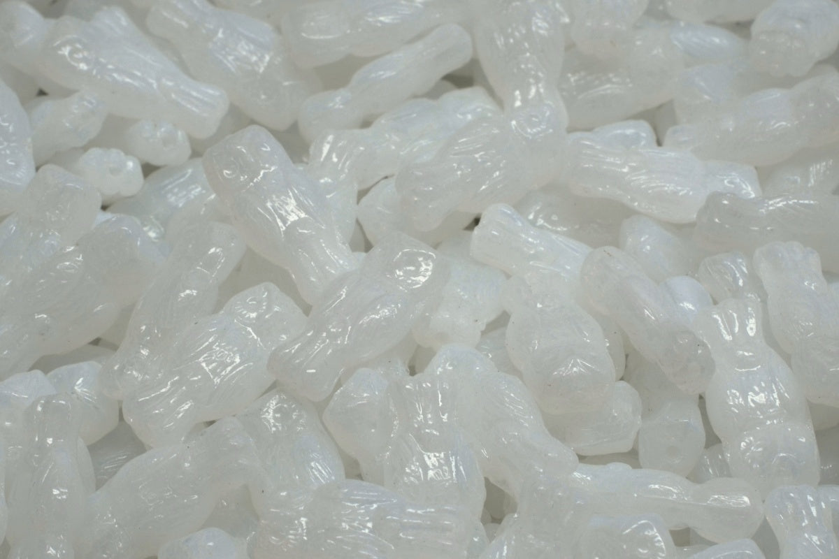 OUTLET 10 grams Owl Beads, 15 x 7 mm, Opal White (01000), Glass, Czech Republic
