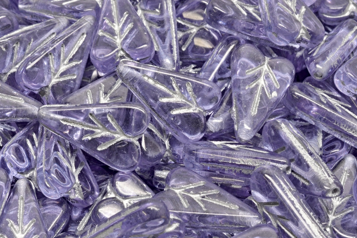 Heart Leaf Bead, Transparent Light Amethyst Silver Lined (20300-54301), Glass, Czech Republic