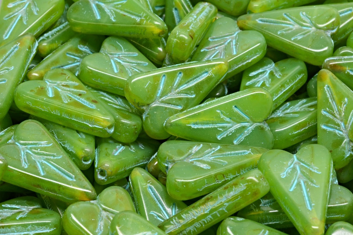 Heart Leaf Bead, 51400 Travertin Light Blue Lined (51400-86800-54308), Glass, Czech Republic