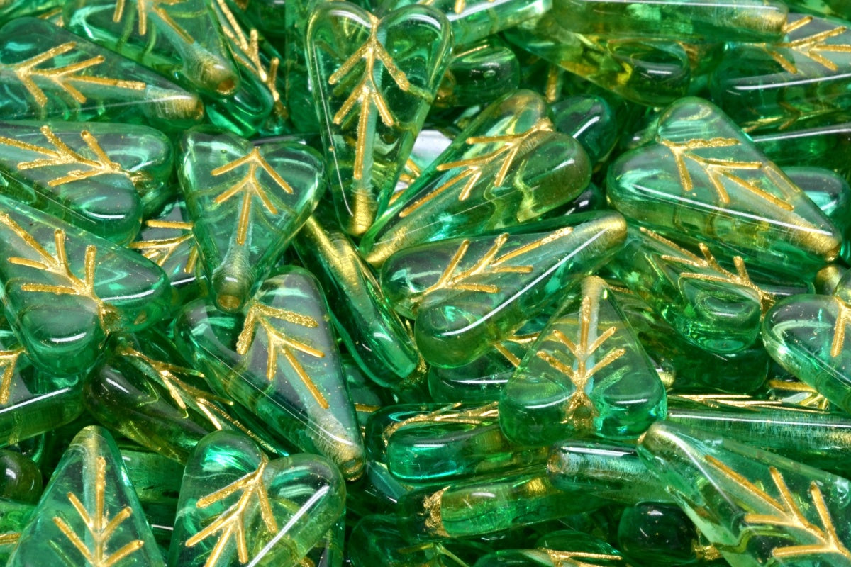 Heart Leaf Bead, R0582 Gold Lined (R0582-54302), Glass, Czech Republic