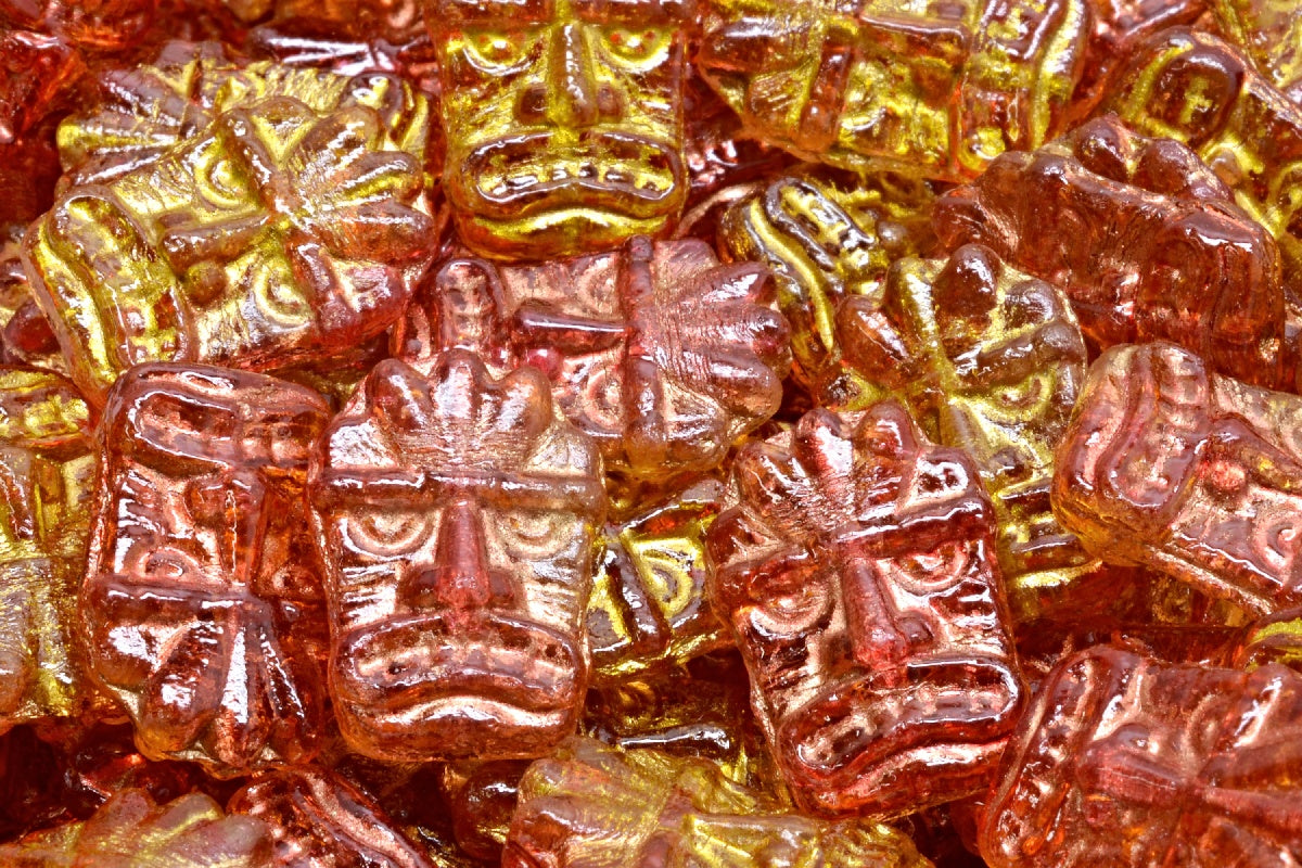 Tiki Mask Beads, Crystal Gold Lined Red Orange (00030-54302-48001), Glass, Czech Republic