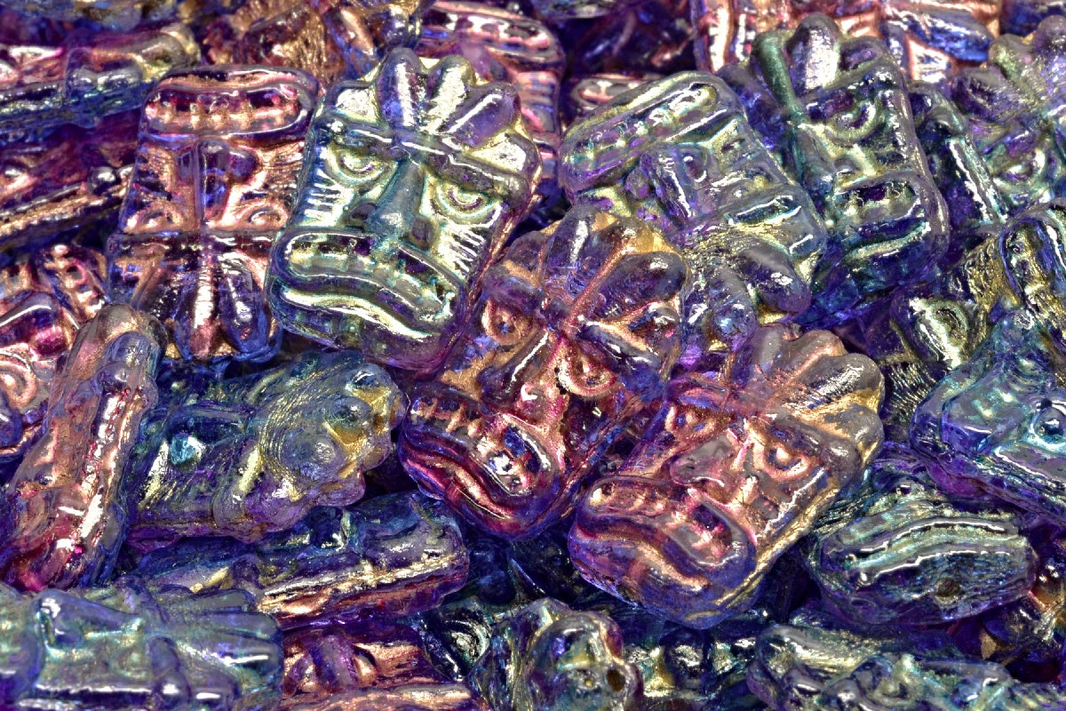 Tiki Mask Beads, Crystal Gold Lined Blue Violet (00030-54302-48002), Glass, Czech Republic