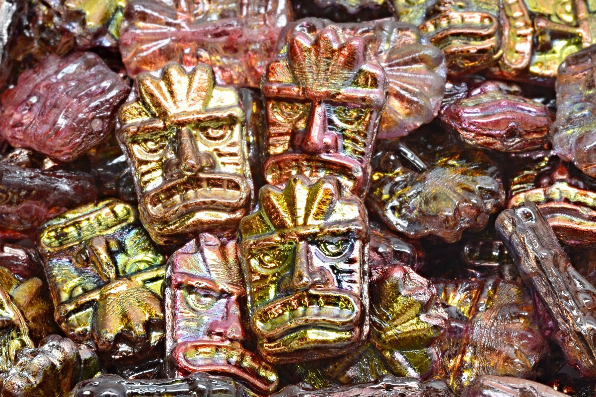 Tiki Mask Beads, Crystal 95200 (00030-95200), Glass, Czech Republic