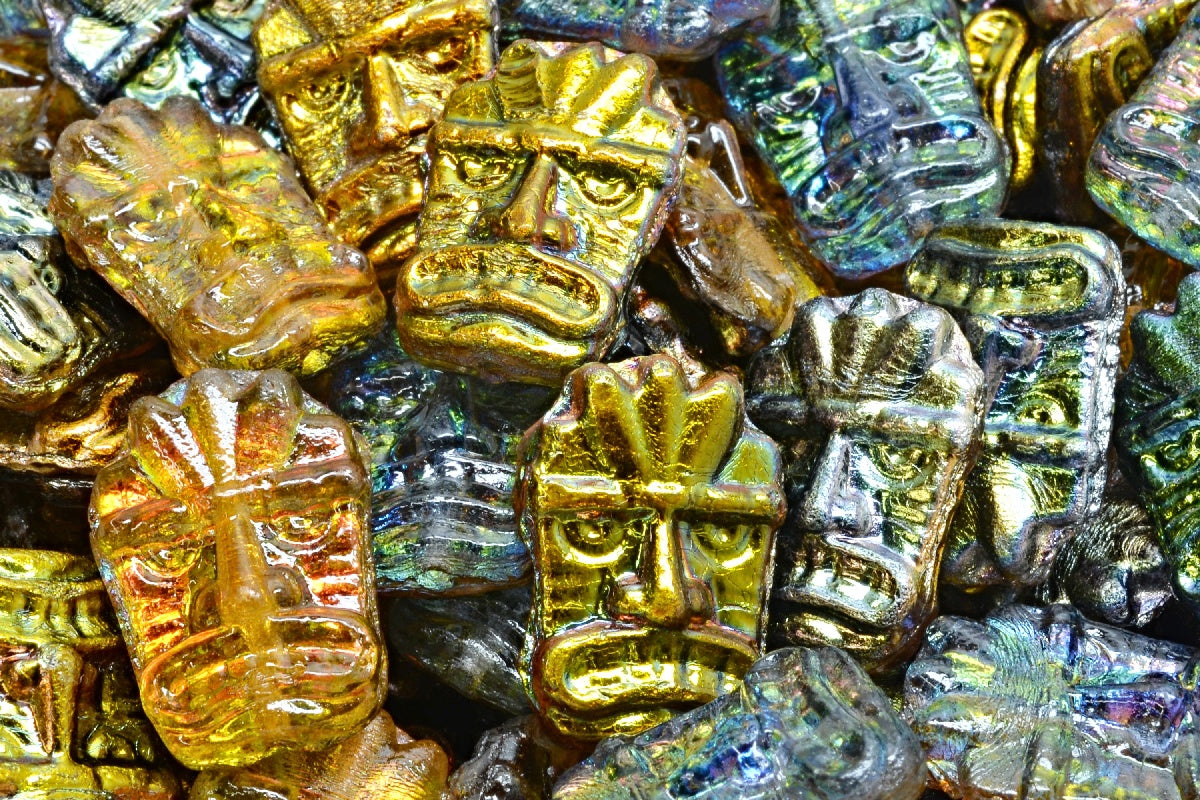 Tiki Mask Beads, Crystal 95300 (00030-95300), Glass, Czech Republic