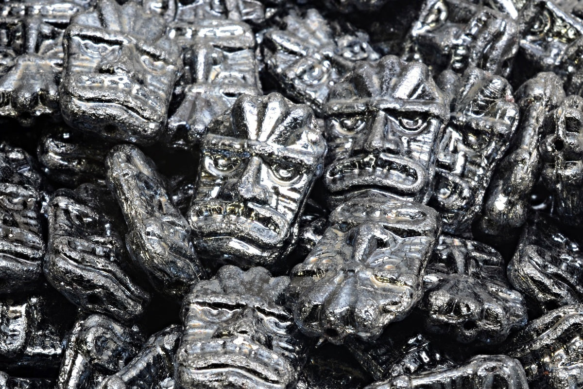 Tiki Mask Beads, Black Hematite (23980-14400), Glass, Czech Republic