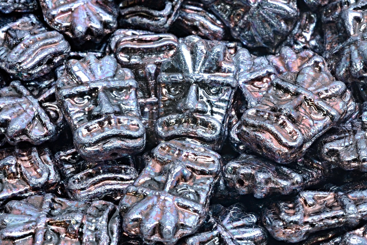 Tiki Mask Beads, Black Nebula (23980-15001), Glass, Czech Republic