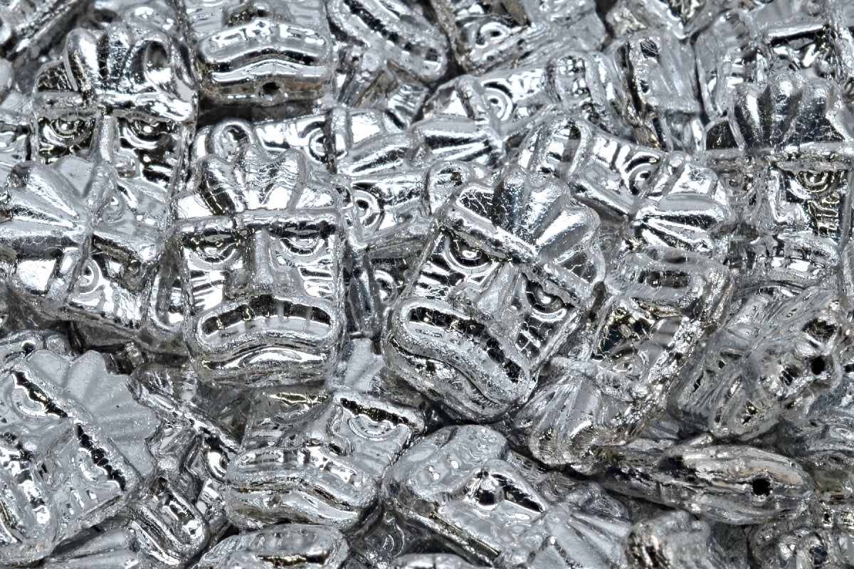 Tiki Mask Beads, Black 27003 (23980-27003), Glass, Czech Republic