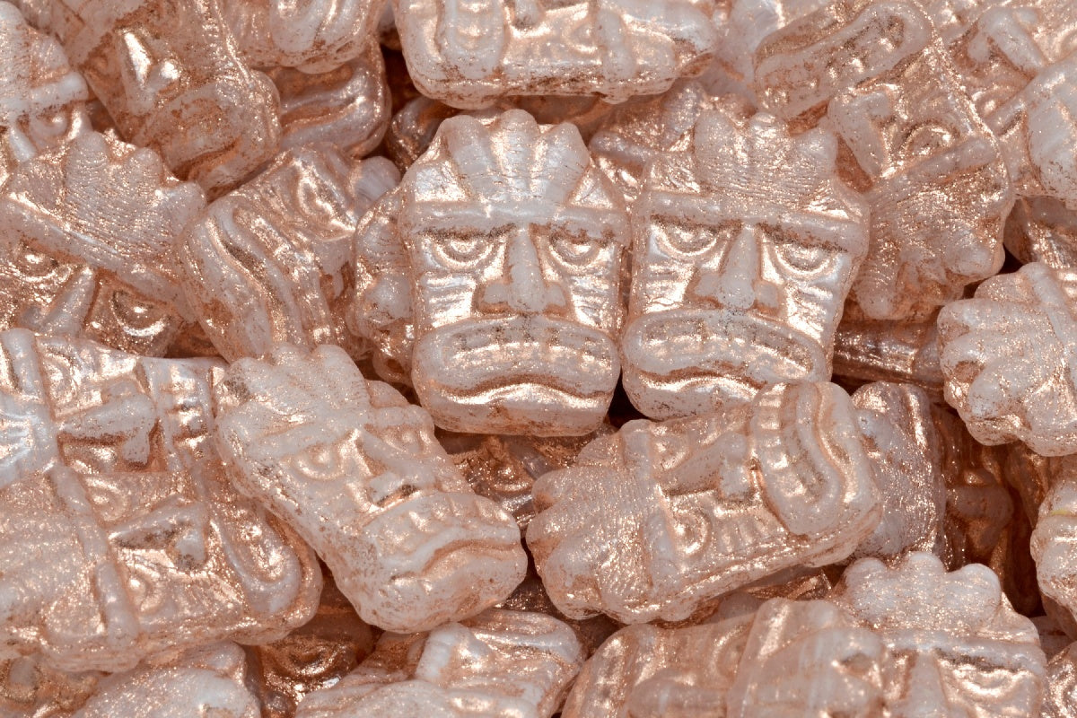 Tiki Mask Beads, White Copper Lined (R0201-54307), Glass, Czech Republic