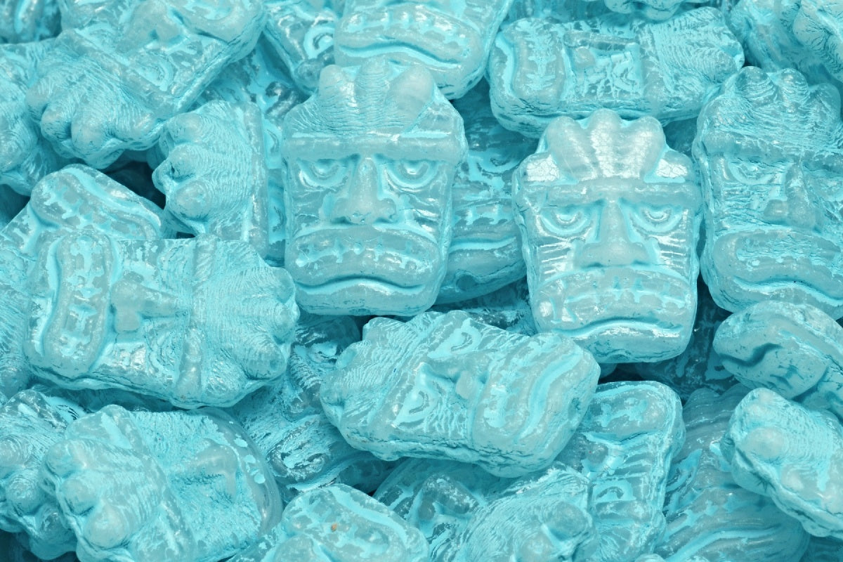 Tiki Mask Beads, R0632 Light Blue Lined (R0632-54308), Glass, Czech Republic