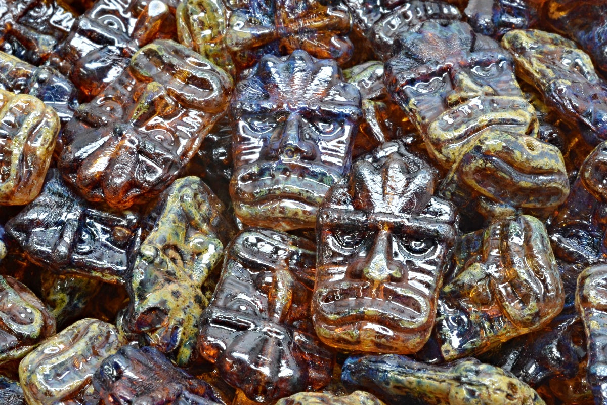 Tiki Mask Beads, R1060 Travertin (R1060-86800), Glass, Czech Republic