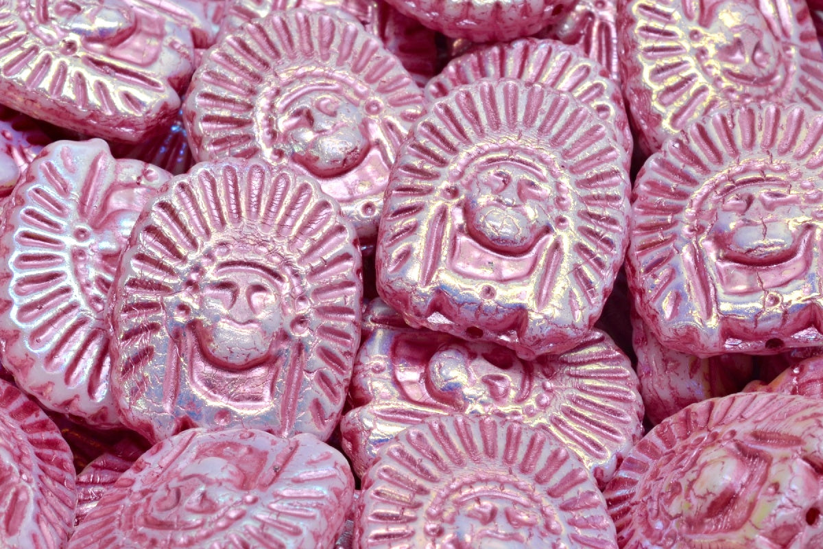 Indian Head Beads, White Ab Full (2X Side) Pink Lined (02010-28703-54321), Glass, Czech Republic