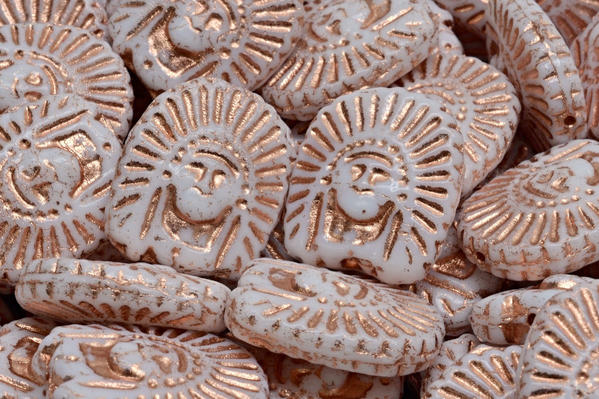 Indian Head Beads, White Copper Lined (02010-54307), Glass, Czech Republic