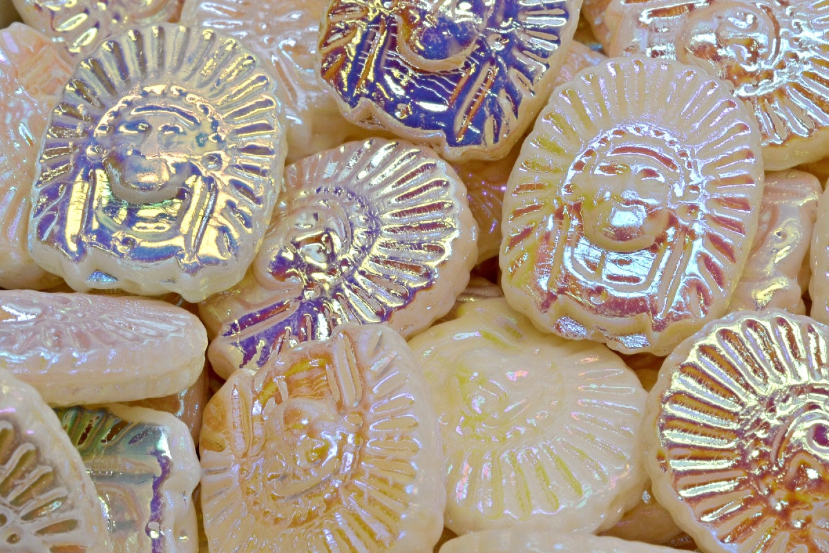 Indian Head Beads, Beige Ab Full (2X Side) (11111-28703), Glass, Czech Republic