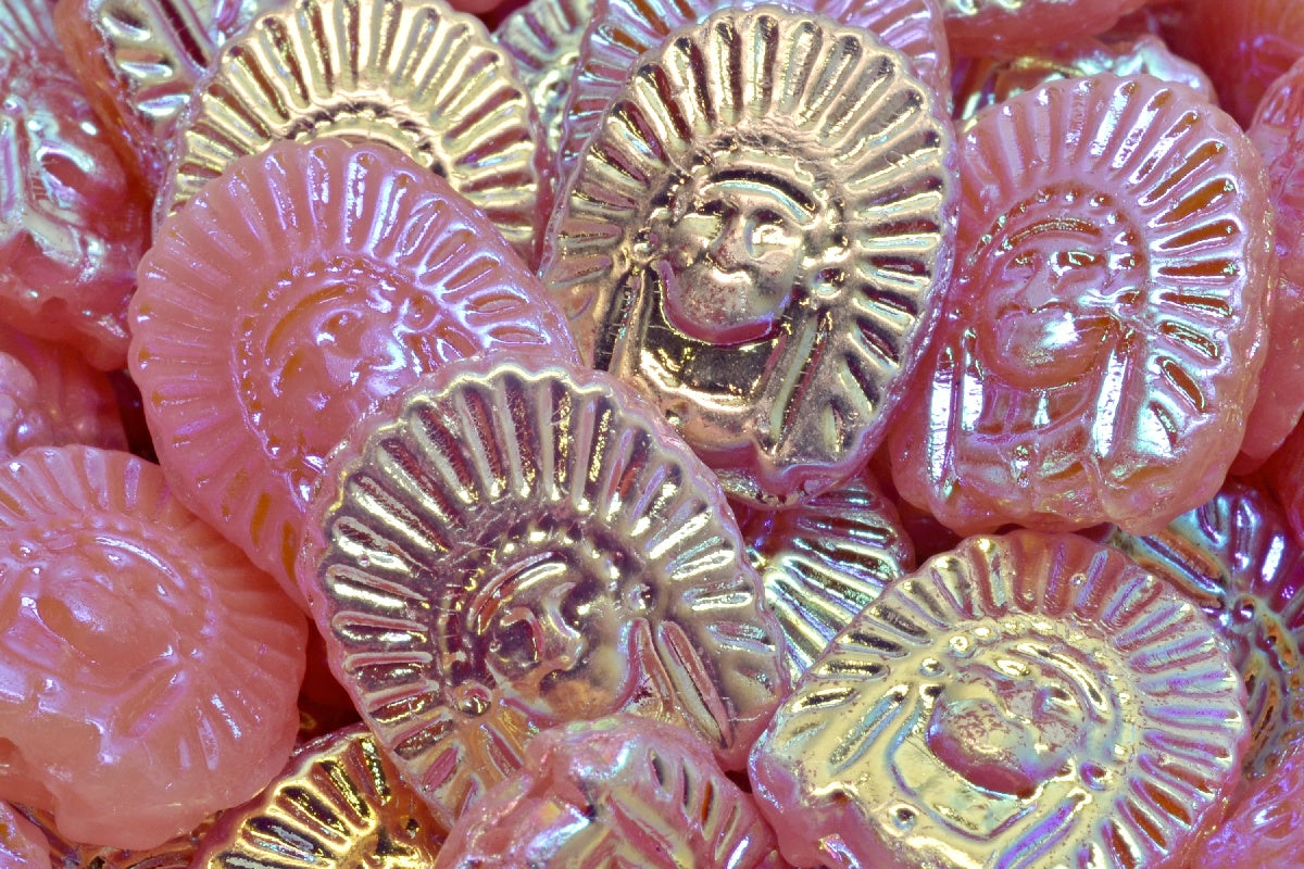 Indian Head Beads, Opal Pink Ab Full (2X Side) (71111-28703), Glass, Czech Republic