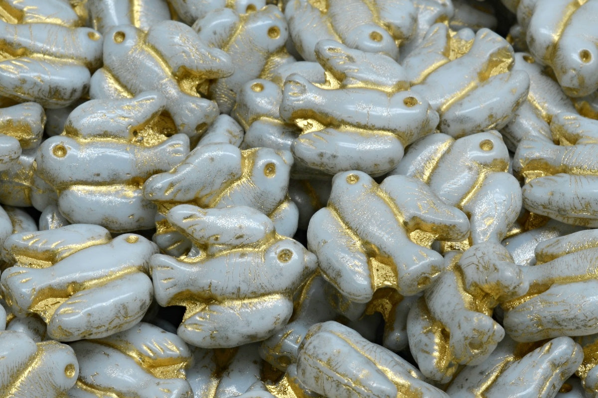 Bird Beads, White Silver Gray Gold Lined (02010-34301-54302), Glass, Czech Republic