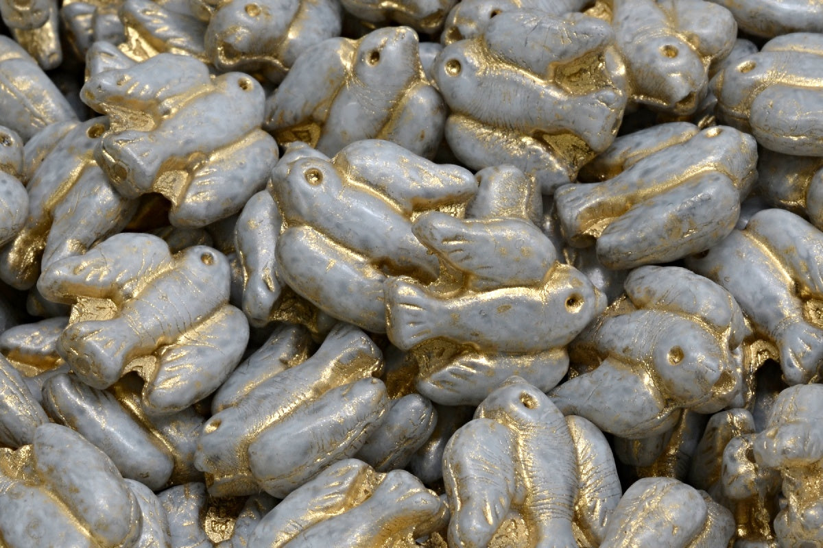 Bird Beads, White Light Gray Gold Lined (02010-34311-54302), Glass, Czech Republic