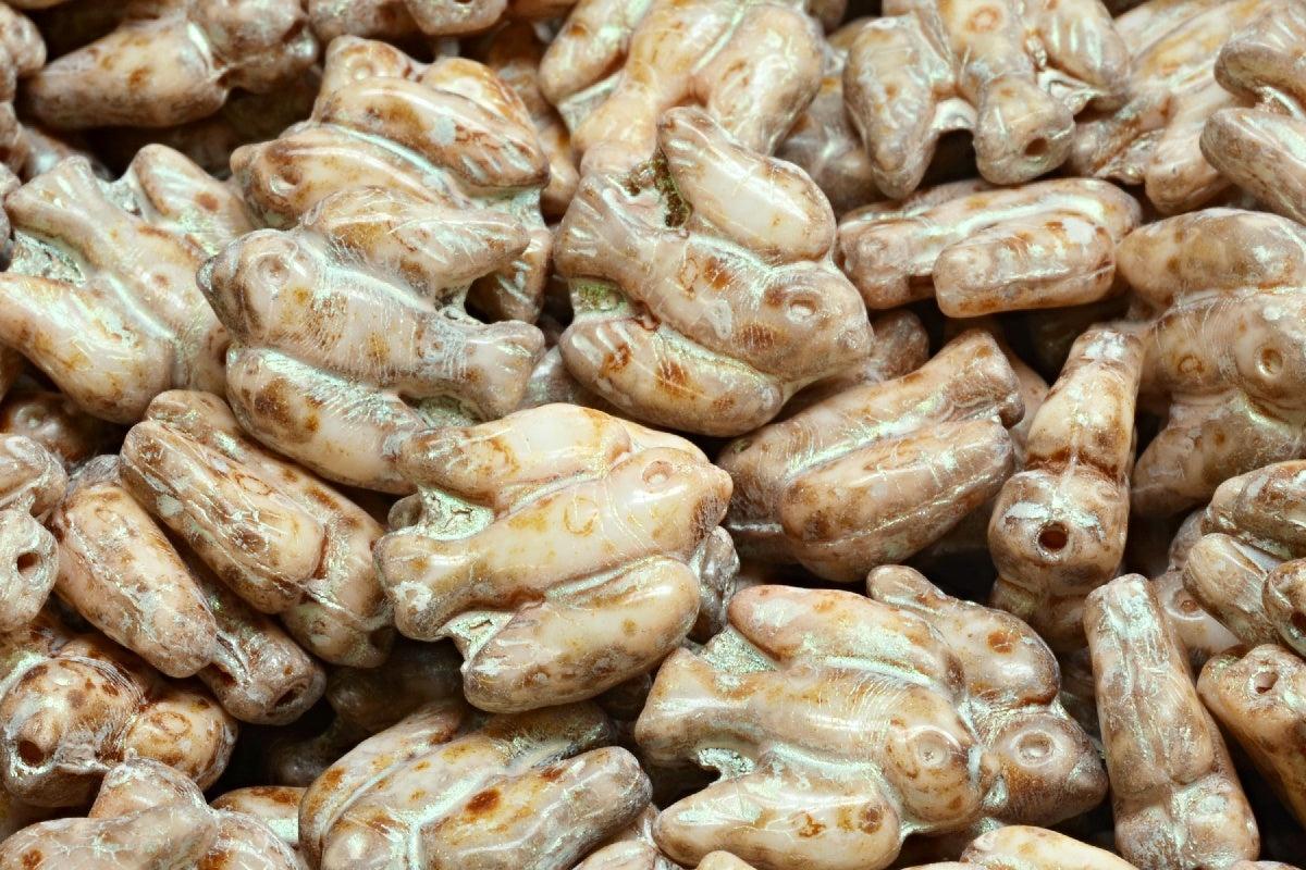 Bird Beads, White Travertin 43801 (02010-86800-43801), Glass, Czech Republic