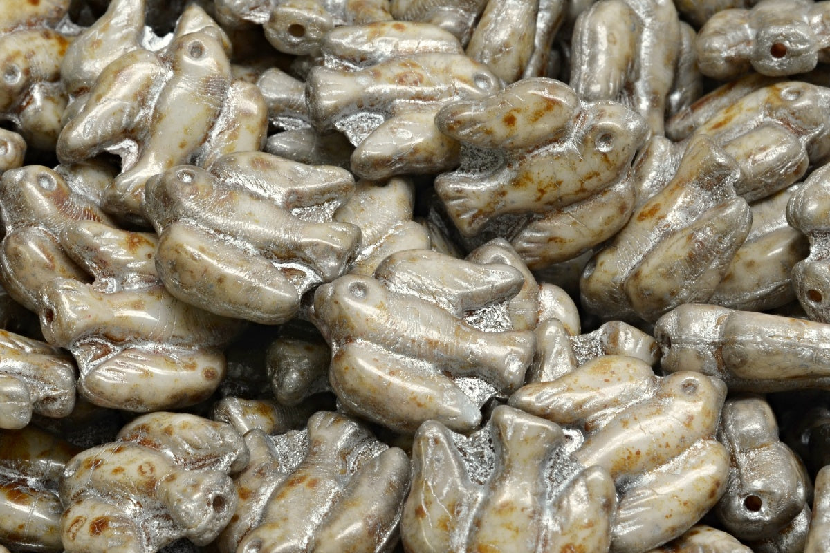Bird Beads, White Travertin Silver Lined (02010-86800-54301), Glass, Czech Republic