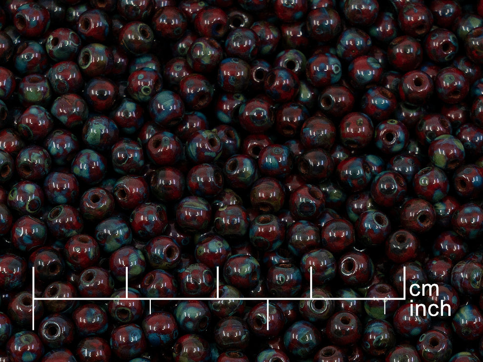 OUTLET 10 克圆形 Druck 珠子,4 x 4 毫米,不透明红色石灰华 (93200-86800),玻璃,捷克共和国